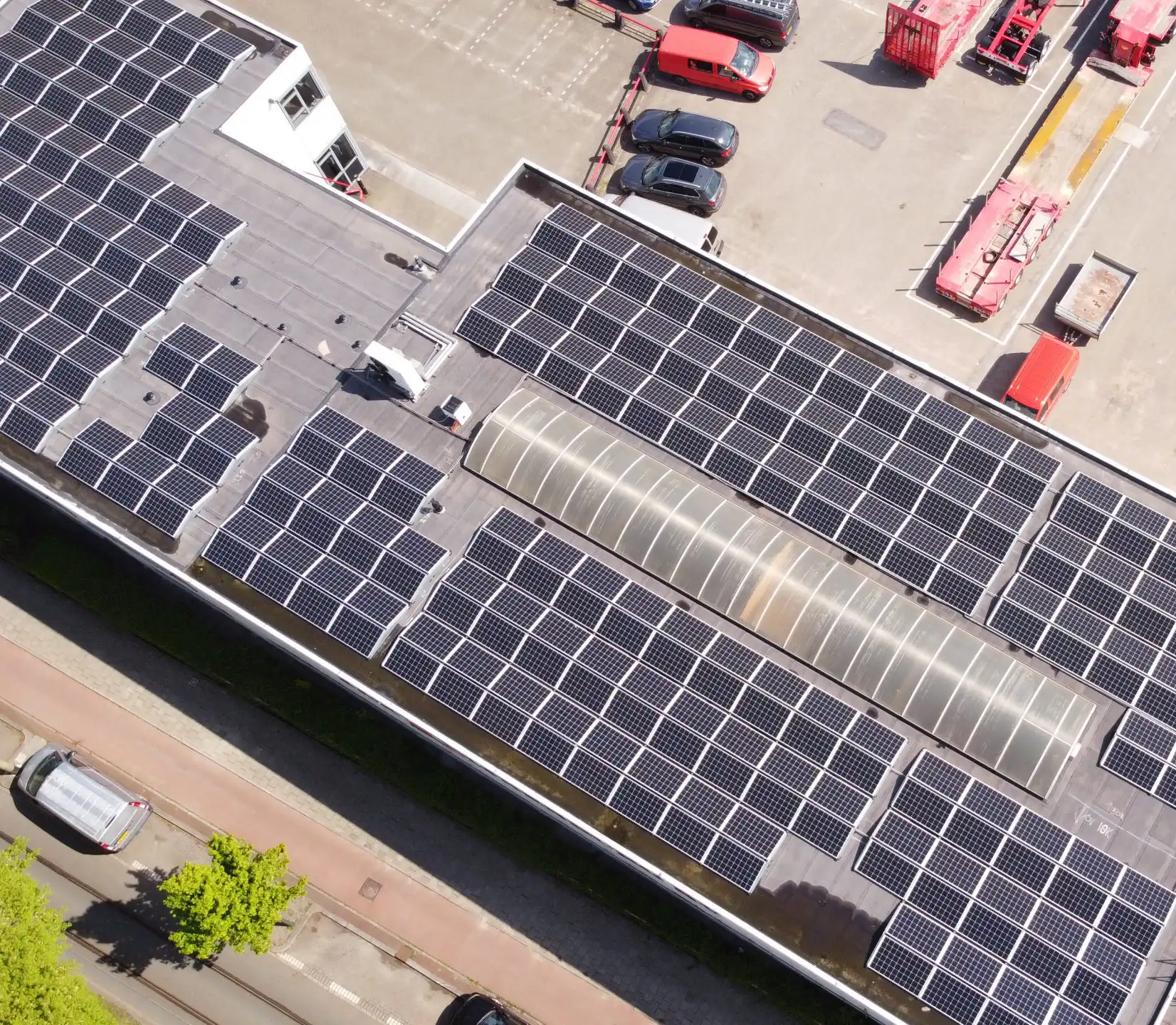 Transport and demolition company facility with rooftop solar panels